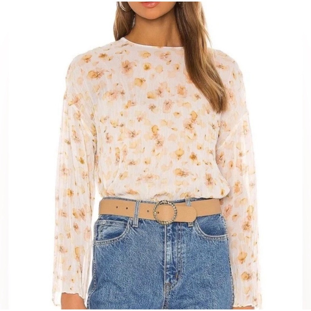 Vince Cottagecore Pleated Floral Blouse | Yellow Boho | Fairycore Top NWT Large